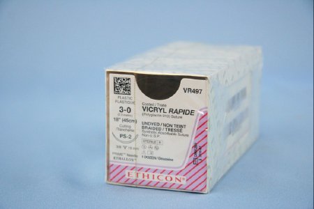 Picture of Suture with Needle Coated Vicryl™ Rapide Absorbable Coated Undyed Suture Braided Polyglactin 910 Size 3 - 0 18 Inch Suture 1-Needle 19 mm Length 3/8 Circle Precision Point - Reverse Cutting NeedleVR497