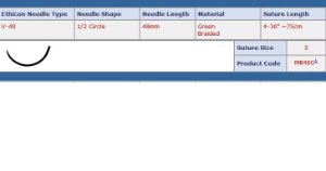 Picture of Suture with Needle Ethibond Nonabsorbable Coated Green Suture Braided Polyester Size 5 30 Inch Suture 1-Needle 48 mm Length 1/2 Circle Taper Point Cutting NeedleMB46G