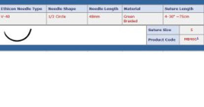 Picture of Suture with Needle Ethibond Nonabsorbable Coated Green Suture Braided Polyester Size 5 30 Inch Suture 1-Needle 48 mm Length 1/2 Circle Taper Point Cutting NeedleMB46G