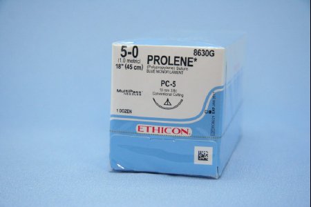 Picture of Suture with Needle Prolene™ Nonabsorbable Uncoated Blue Suture Monofilament Polypropylene Suture Size 5 - 0 18 Inch Suture 1-Needle 19 mm Length 3/8 Circle Precision Cosmetic - Conventional Cutting PRIME Needle8630G