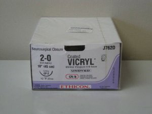 Picture of Suture with Needle Coated Vicryl™ Absorbable Coated Undyed Suture Braided Polyglactin 910 Size 2 - 0 18 Inch Suture 1-Needle 26 mm Length 1/2 Circle Reverse Cutting NeedleJ762D