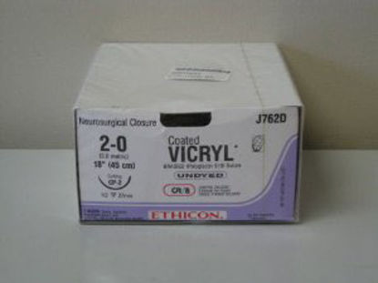 Picture of Suture with Needle Coated Vicryl™ Absorbable Coated Undyed Suture Braided Polyglactin 910 Size 2 - 0 18 Inch Suture 1-Needle 26 mm Length 1/2 Circle Reverse Cutting NeedleJ762D