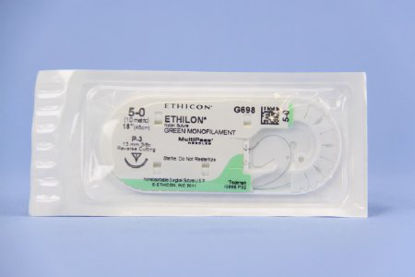Picture of Suture with Needle Ethilon™ Nonabsorbable Uncoated Green Suture Monofilament Nylon Size 5 - 0 18 Inch Suture 1-Needle 13 mm Length 3/8 Circle Reverse Cutting NeedleG698G