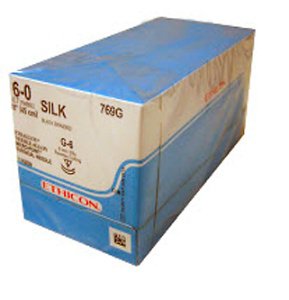 Picture of Suture with Needle Perma-Hand™ Nonabsorbable Coated Black Suture Braided Silk Size 6 - 0 18 Inch Suture Double-Armed 8 mm Length 3/8 Circle Reverse Cutting Needle769G