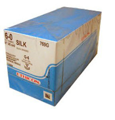 Picture of Suture with Needle Perma-Hand™ Nonabsorbable Coated Black Suture Braided Silk Size 6 - 0 18 Inch Suture Double-Armed 8 mm Length 3/8 Circle Reverse Cutting Needle769G