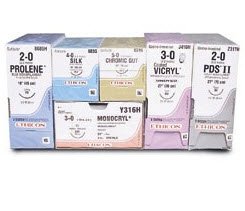 Picture of Suture with Needle Prolene™ Nonabsorbable Uncoated Blue Suture Monofilament Polypropylene Suture Size 10 - 0 8 Inch Suture Double-Armed 16 mm Length Straight SABRELOC Straight Tanschamber Needle1713G