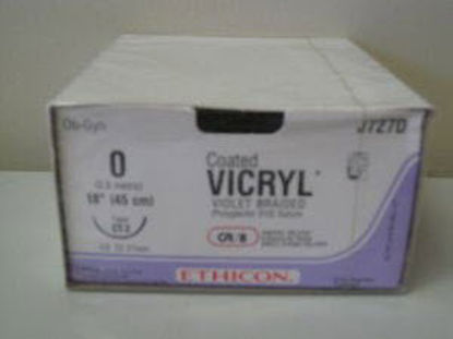 Picture of Suture with Needle Coated Vicryl™ Absorbable Coated Violet Suture Braided Polyglactin 910 Size 0 18 Inch Suture 1-Needle 26 mm Length 1/2 Circle Taper Point NeedleJ727D