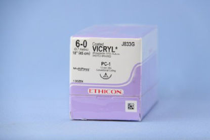 Picture of Suture with Needle Coated Vicryl™ Absorbable Coated Undyed Suture Braided Polyglactin 910 Size 6 - 0 18 Inch Suture 1-Needle 13 mm Length 3/8 Circle Conventional Cutting NeedleJ833G