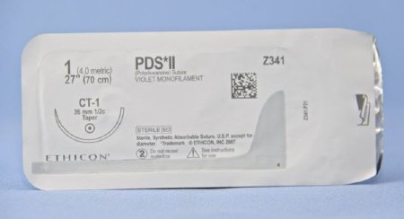 Picture of Suture with Needle PDS™ II Absorbable Uncoated Violet Suture Monofilament Polydioxanone Size 1 27 Inch Suture 1-Needle 36 mm Length 1/2 Circle Taper Point NeedleZ341H