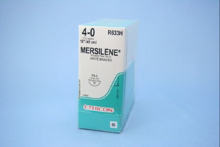 Picture of Suture with Needle Mersilene™ Nonabsorbable Uncoated White Suture Braided Polyester Size 4 - 0 18 Inch Suture 1-Needle 19 mm Length 3/8 Circle Reverse Cutting NeedleR633H