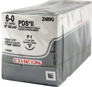 Picture of Suture with Needle PDS™ II Absorbable Uncoated Clear Suture Monofilament Polydioxanone Size 6 - 0 18 Inch Suture 1-Needle 11 mm Length 3/8 Circle Precision Point - Reverse Cutting NeedleZ489G