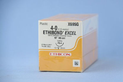 Picture of Suture with Needle Ethibond Nonabsorbable Coated White Suture Braided Polyester Size 4 - 0 18 Inch Suture 1-Needle 16 mm Length 1/2 Circle Precision Point - Reverse Cutting NeedleX695G