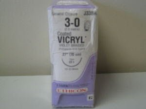 Picture of Suture with Needle Coated Vicryl™ Absorbable Coated Violet Suture Braided Polyglactin 910 Size 3 - 0 27 Inch Suture 1-Needle 36 mm Length 1/2 Circle Taper Point NeedleJ338H