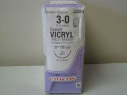 Picture of Suture with Needle Coated Vicryl™ Absorbable Coated Violet Suture Braided Polyglactin 910 Size 3 - 0 27 Inch Suture 1-Needle 36 mm Length 1/2 Circle Taper Point NeedleJ338H