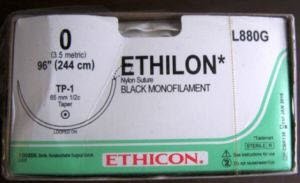 Picture of Suture with Needle Ethilon™ Nonabsorbable Uncoated Black Suture Monofilament Nylon Size 0 96 Inch Suture 1-Needle 65 mm Length 1/2 Circle Taper Point NeedleL880G