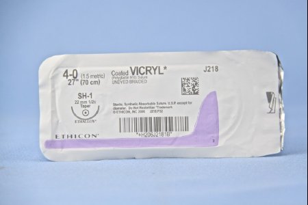 Picture of Suture with Needle Coated Vicryl™ Absorbable Coated Undyed Suture Braided Polyglactin 910 Size 4 - 0 27 Inch Suture 1-Needle 22 mm Length 1/2 Circle Taper Point NeedleJ218H