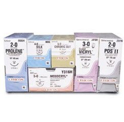 Picture of Suture with Needle Absorbable Uncoated Undyed Suture Plain Gut Size 4 - 0 18 Inch Suture Double-Armed 13 mm Length Straight Conventional Cutting Needle1828H