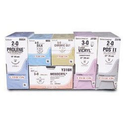 Picture of Suture with Needle Perma-Hand™ Nonabsorbable Coated Black Suture Braided Silk Size 2 - 0 18 Inch Suture 1-Needle 30 mm Length 3/8 Circle Reverse Cutting Needle677G