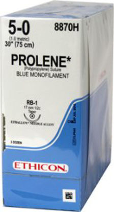 Picture of Suture with Needle Prolene™ Nonabsorbable Uncoated Blue Suture Monofilament Polypropylene Suture Size 5 - 0 30 Inch Suture 1-Needle 17 mm Length 1/2 Circle Taper Point Needle8870H