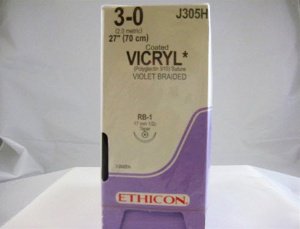 Picture of Suture with Needle Coated Vicryl™ Absorbable Coated Violet Suture Braided Polyglactin 910 Size 3 - 0 27 Inch Suture 1-Needle 17 mm Length 1/2 Circle Taper Point NeedleJ305H