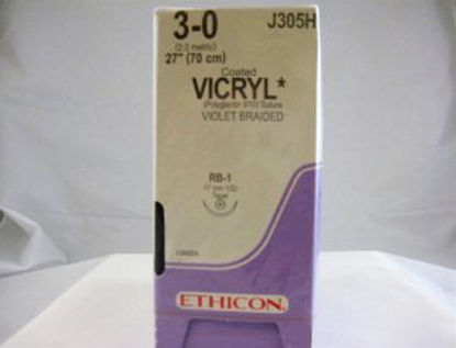 Picture of Suture with Needle Coated Vicryl™ Absorbable Coated Violet Suture Braided Polyglactin 910 Size 3 - 0 27 Inch Suture 1-Needle 17 mm Length 1/2 Circle Taper Point NeedleJ305H