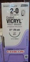 Picture of Suture with Needle Coated Vicryl™ Absorbable Coated Violet Suture Braided Polyglactin 910 Size 2 - 0 27 Inch Suture 1-Needle 36 mm Length 1/2 Circle Taper Point NeedleJ339H