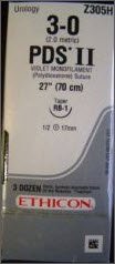 Picture of Suture with Needle PDS™ II Absorbable Uncoated Violet Suture Monofilament Polydioxanone Size 3 - 0 27 Inch Suture 1-Needle 17 mm Length 1/2 Circle Taper Point NeedleZ305H