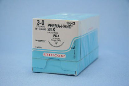 Picture of Suture with Needle Perma-Hand™ Nonabsorbable Coated Black Suture Braided Silk Size 3 - 0 18 Inch Suture 1-Needle 24 mm Length 3/8 Circle Reverse Cutting Needle1684G