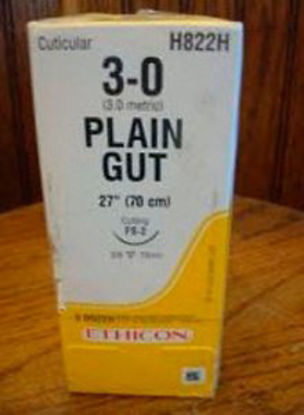 Picture of Suture with Needle Absorbable Uncoated Undyed Suture Plain Gut Size 3 - 0 27 Inch Suture 1-Needle 19 mm Length 3/8 Circle Reverse Cutting NeedleH822H