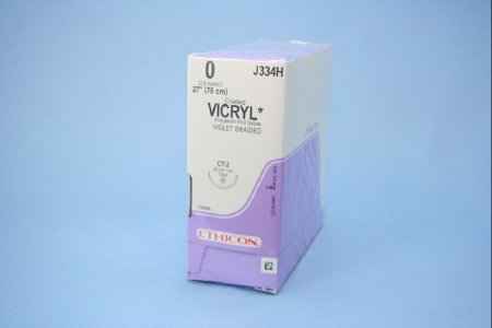 Picture of Suture with Needle Coated Vicryl™ Absorbable Coated Violet Suture Braided Polyglactin 910 Size 0 27 Inch Suture 1-Needle 26 mm Length 1/2 Circle Taper Point NeedleJ334H