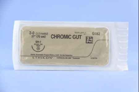 Picture of Suture with Needle Absorbable Uncoated Undyed Suture Chromic Gut Size 3 - 0 27 Inch Suture 1-Needle 22 mm Length 1/2 Circle Taper Point NeedleG182H