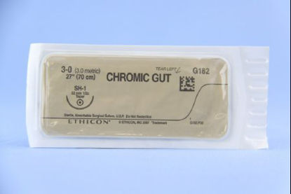 Picture of Suture with Needle Absorbable Uncoated Undyed Suture Chromic Gut Size 3 - 0 27 Inch Suture 1-Needle 22 mm Length 1/2 Circle Taper Point NeedleG182H