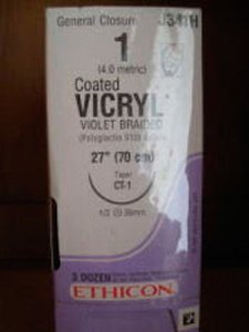 Picture of Suture with Needle Coated Vicryl™ Absorbable Coated Violet Suture Braided Polyglactin 910 Size 1 27 Inch Suture 1-Needle 36 mm Length 1/2 Circle Taper Point NeedleJ341H