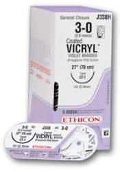 Picture of Suture with Needle Coated Vicryl™ Absorbable Coated Undyed Suture Braided Polyglactin 910 Size 0 27 Inch Suture 1-Needle 26 mm Length 1/2 Circle Taper Point NeedleJ418H