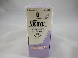 Picture of Suture with Needle Coated Vicryl™ Absorbable Coated Undyed Suture Braided Polyglactin 910 Size 0 27 Inch Suture 1-Needle 26 mm Length 1/2 Circle Reverse Cutting NeedleJ870H