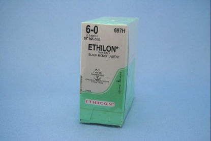 Picture of Suture with Needle Ethilon™ Nonabsorbable Uncoated Black Suture Monofilament Nylon Size 6 - 0 18 Inch Suture 1-Needle 11 mm Length 3/8 Circle Precision Point - Reverse Cutting Needle697H