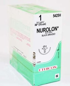 Picture of Suture with Needle Nurolon™ Nonabsorbable Coated Black Suture Braided Nylon Size 1 30 Inch Suture 1-Needle 36 mm Length 1/2 Circle Taper Point Needle5425H
