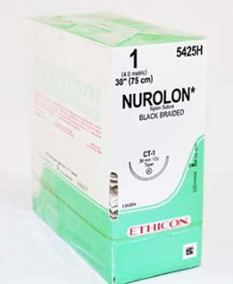 Picture of Suture with Needle Nurolon™ Nonabsorbable Coated Black Suture Braided Nylon Size 1 30 Inch Suture 1-Needle 36 mm Length 1/2 Circle Taper Point Needle5425H