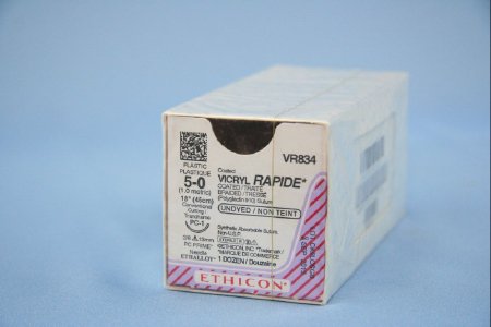 Picture of Suture with Needle Coated Vicryl™ Rapide Absorbable Coated Undyed Suture Braided Polyglactin 910 Size 5 - 0 18 Inch Suture 1-Needle 13 mm Length 3/8 Circle Precision Cosmetic - Conventional Cutting PRIME NeedleVR834