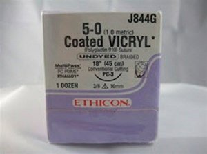 Picture of Suture with Needle Coated Vicryl™ Absorbable Coated Undyed Suture Braided Polyglactin 910 Size 5 - 0 18 Inch Suture 1-Needle 16 mm Length 3/8 Circle Conventional Cutting NeedleJ844G