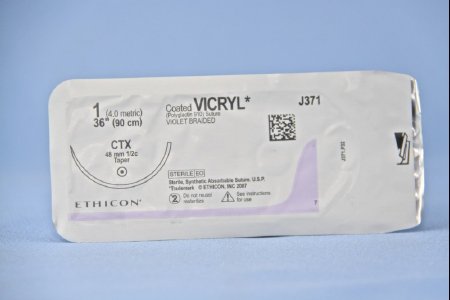 Picture of Suture with Needle Coated Vicryl™ Absorbable Coated Violet Suture Braided Polyglactin 910 Size 1 36 Inch Suture 1-Needle 48 mm Length 1/2 Circle Taper Point NeedleJ371H