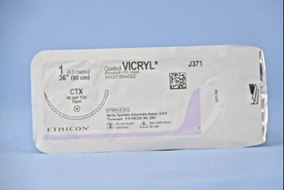 Picture of Suture with Needle Coated Vicryl™ Absorbable Coated Violet Suture Braided Polyglactin 910 Size 1 36 Inch Suture 1-Needle 48 mm Length 1/2 Circle Taper Point NeedleJ371H