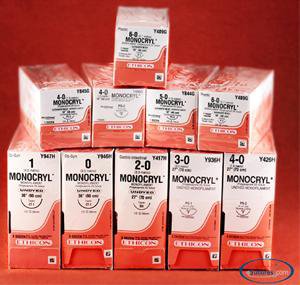 Picture of Suture with Needle Monocryl™ Absorbable Uncoated Undyed Suture Monofilament Poliglecaprone Size 3 - 0 36 Inch Suture 1-Needle 36 mm Length 1/2 Circle Taper Point NeedleY944H