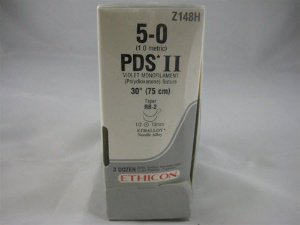 Picture of Suture with Needle PDS™ II Absorbable Uncoated Violet Suture Monofilament Polydioxanone Size 5 - 0 30 Inch Suture Double-Armed 13 mm Length 1/2 Circle Taper Point NeedleZ148H