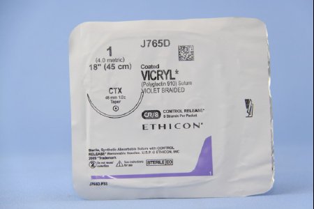 Picture of Suture with Needle Coated Vicryl™ Absorbable Coated Violet Suture Braided Polyglactin 910 Size 1 18 Inch Suture 1-Needle 48 mm Length 1/2 Circle Taper Point NeedleJ765D