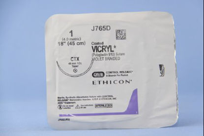 Picture of Suture with Needle Coated Vicryl™ Absorbable Coated Violet Suture Braided Polyglactin 910 Size 1 18 Inch Suture 1-Needle 48 mm Length 1/2 Circle Taper Point NeedleJ765D