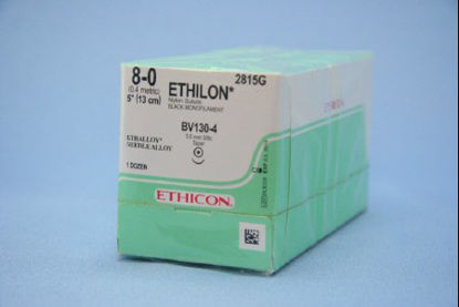 Picture of Suture with Needle Ethilon™ Nonabsorbable Uncoated Black Suture Monofilament Nylon Size 8 - 0 5 Inch Suture 1-Needle 5 mm Length 3/8 Circle Taper Point Needle2815G