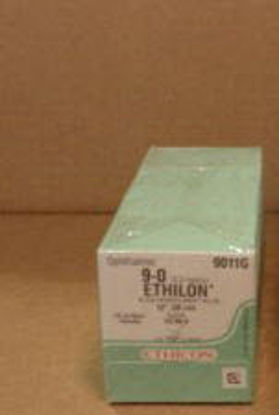 Picture of Suture with Needle Ethilon™ Nonabsorbable Uncoated Black Suture Monofilament Nylon Size 9 - 0 12 Inch Suture Double-Armed 5.5 mm Length 1/2 Circle Spatula Needle9011G