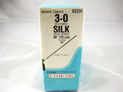 Picture of Suture with Needle Perma-Hand™ Nonabsorbable Coated Black Suture Braided Silk Size 3 - 0 30 Inch Suture 1-Needle 60 mm Length Straight Conventional Cutting Needle622H