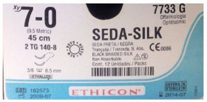 Picture of Suture with Needle Perma-Hand™ Nonabsorbable Coated Black Suture Braided Silk Size 7 - 0 18 Inch Suture Double-Armed 6.5 mm Length 3/8 Circle Micropoint - Spatula Needle7733G